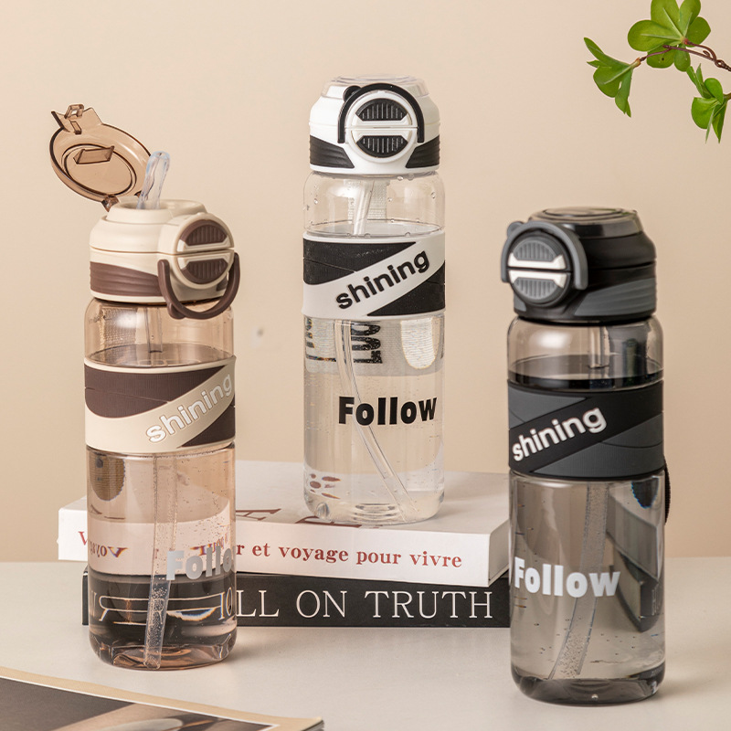 高颜值大容量双饮杯男女塑料水杯夏季创意学生上学便携吸管杯子详情4