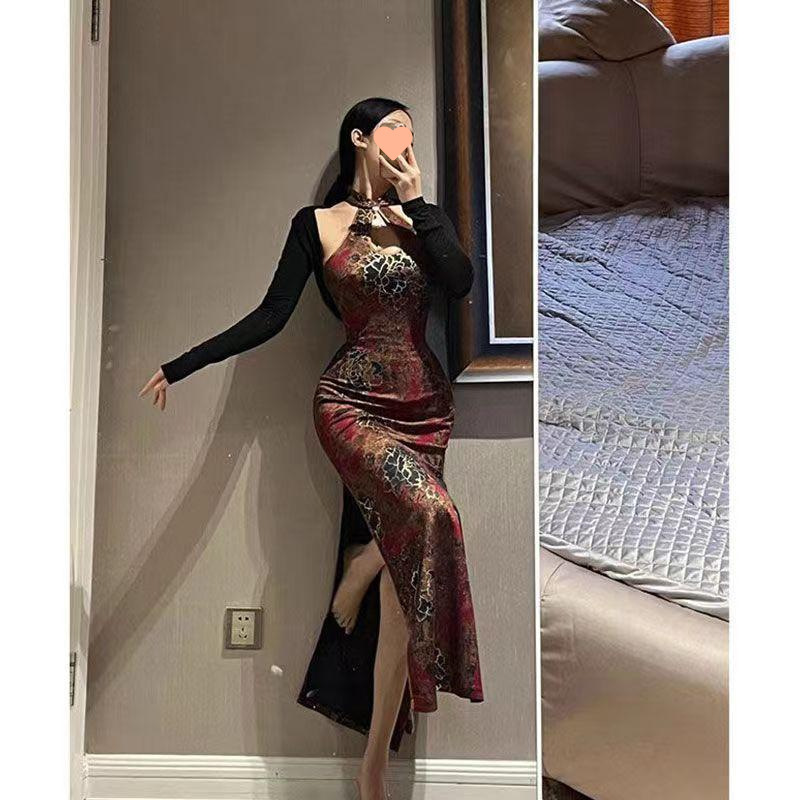 胖斤大码国风收腰包臀复古新中式开叉旗袍玉摇锦绡女潮详情4