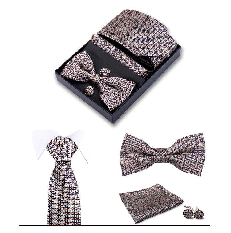 男士商务8cm领带领结口袋巾5件套礼盒装婚礼宴会条纹黑色手打领带详情30