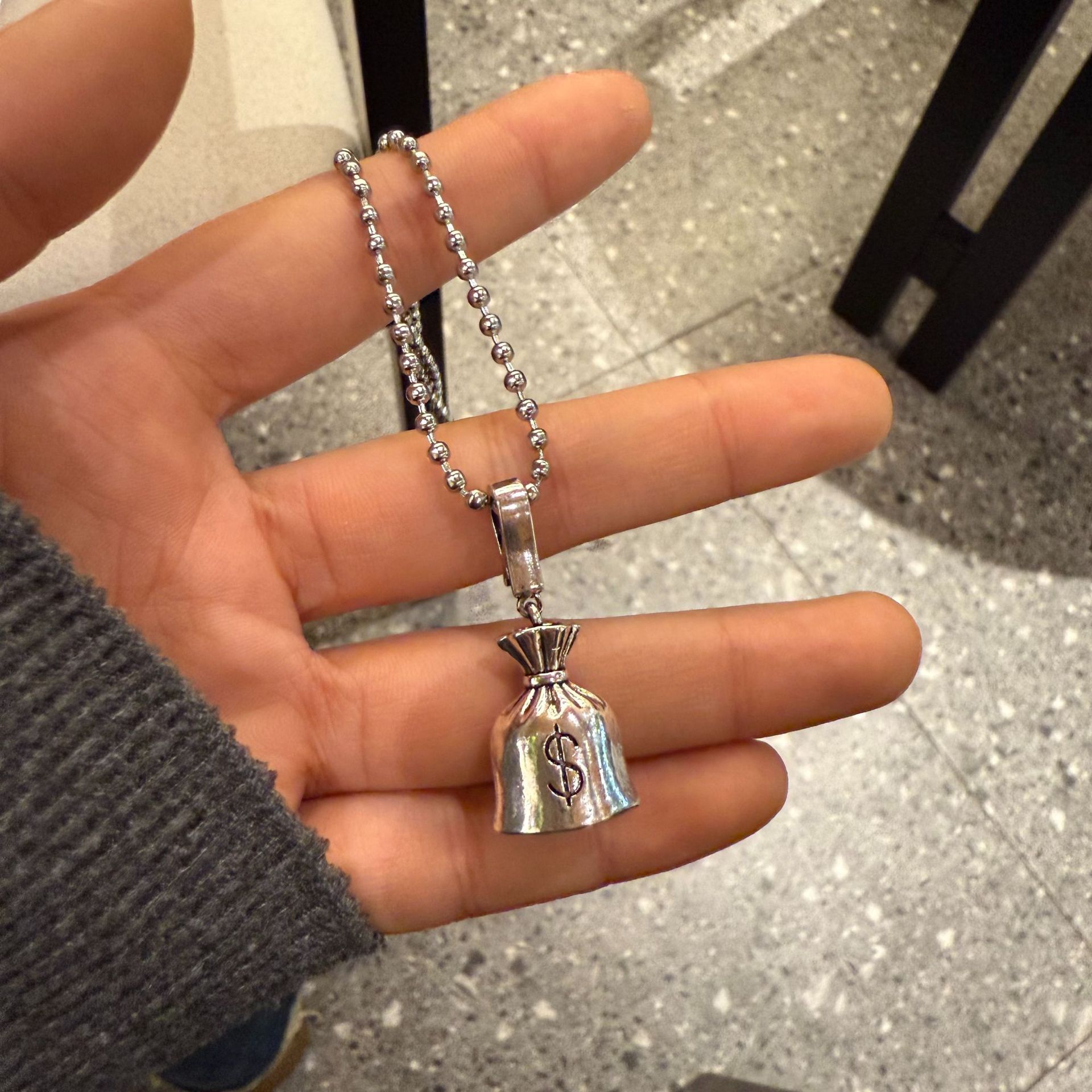 跨境专供亚马逊钛钢项链长款钱袋项链花朵仿古时尚百搭毛衣链项链详情12