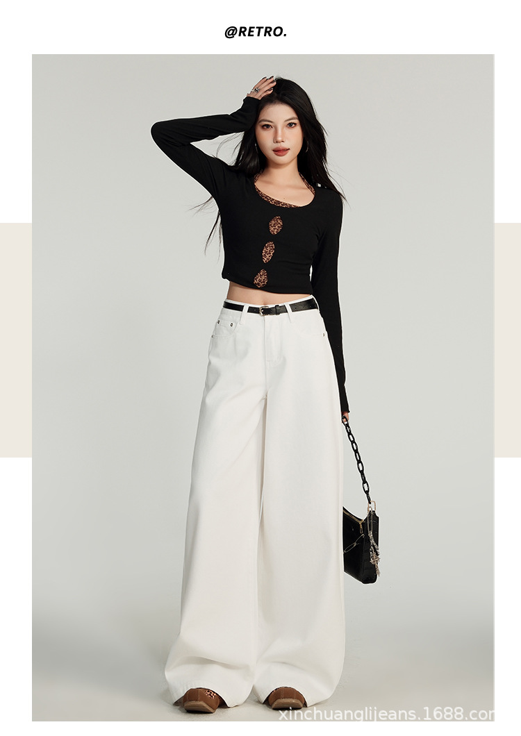 新塘牛仔之都新款白色牛仔裤女夏季宽松阔腿2025高腰显瘦春季垂感详情9