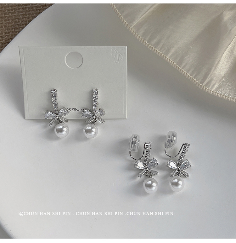 蝴蝶结珍珠无耳洞耳夹气质爆款小众设计感耳环可爱风时尚工厂耳饰详情14