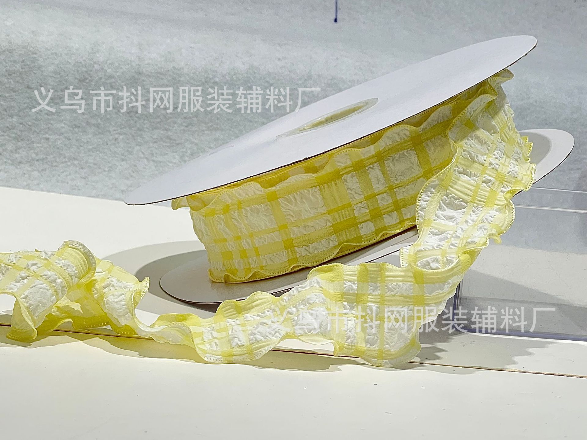 4cm日韩风泡芙皱纹格子织带DIY蝴蝶结发饰头饰蛋糕鲜花礼带批发详情12