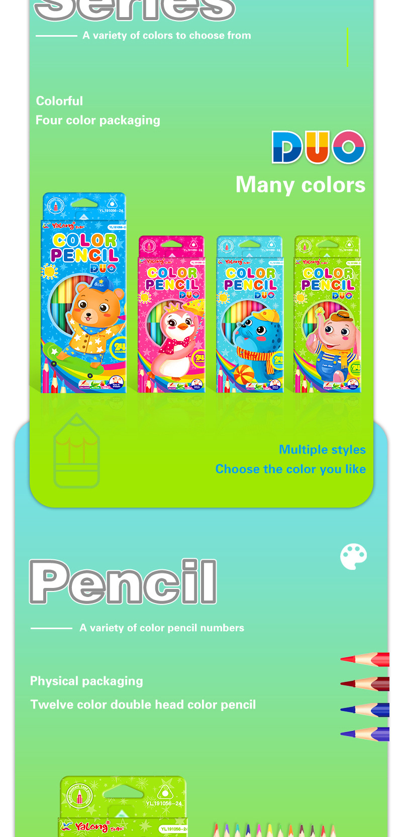 Hot-selling 12-color double-headed colored pencils, wooden triangular design, 24-color pencil set for art drawing pic 2