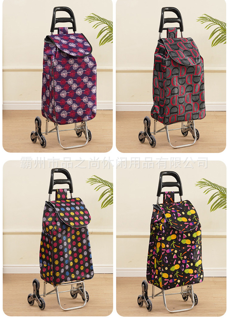 Large flower shopping cart, crystal stair climbing supermarket shopping cart, elderly grocery shopping cart, stair climbing small hand trolley, cloth bag handle pic 11