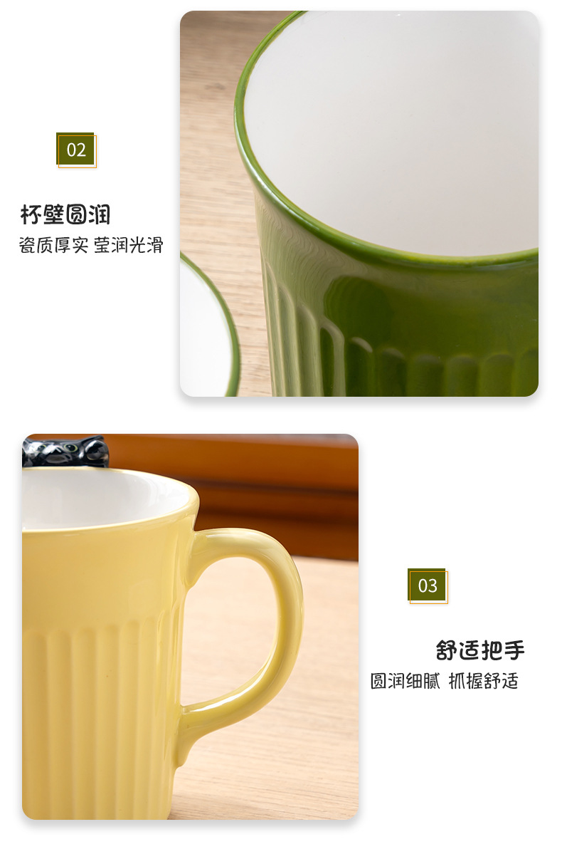 卡通可爱猫咪陶瓷杯浮雕萌趣水杯ins风早餐杯情侣杯高颜值马克杯详情15