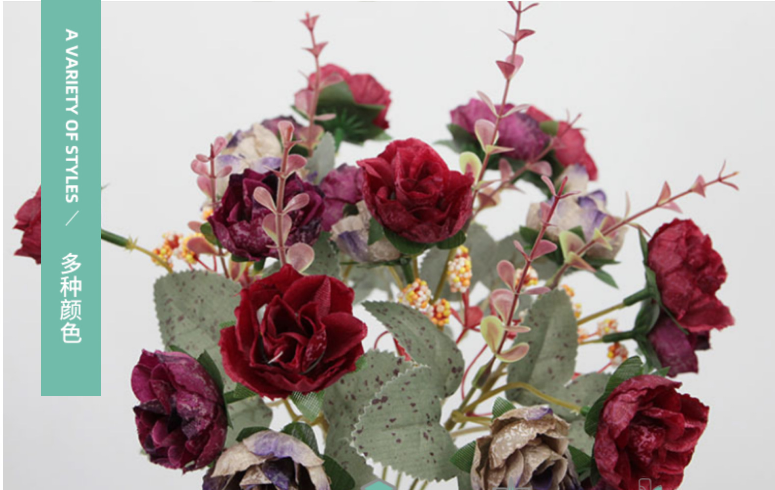 仿真花21头钻石玫瑰花秋色玫瑰花束婚礼家居扶手装饰假花摆件批发详情5