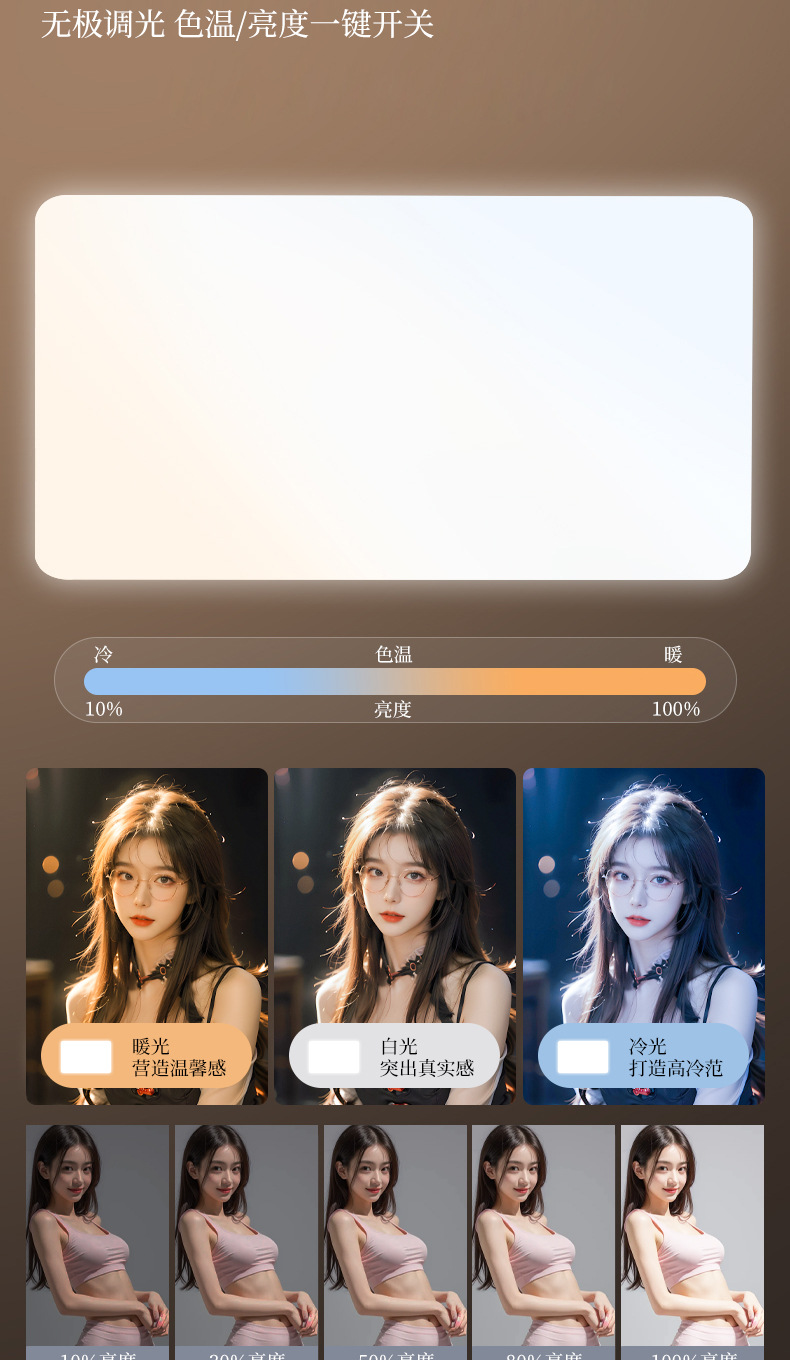 RL29方形平板美颜补光灯超大全面屏直播摄影三色温手机调节打光灯详情14