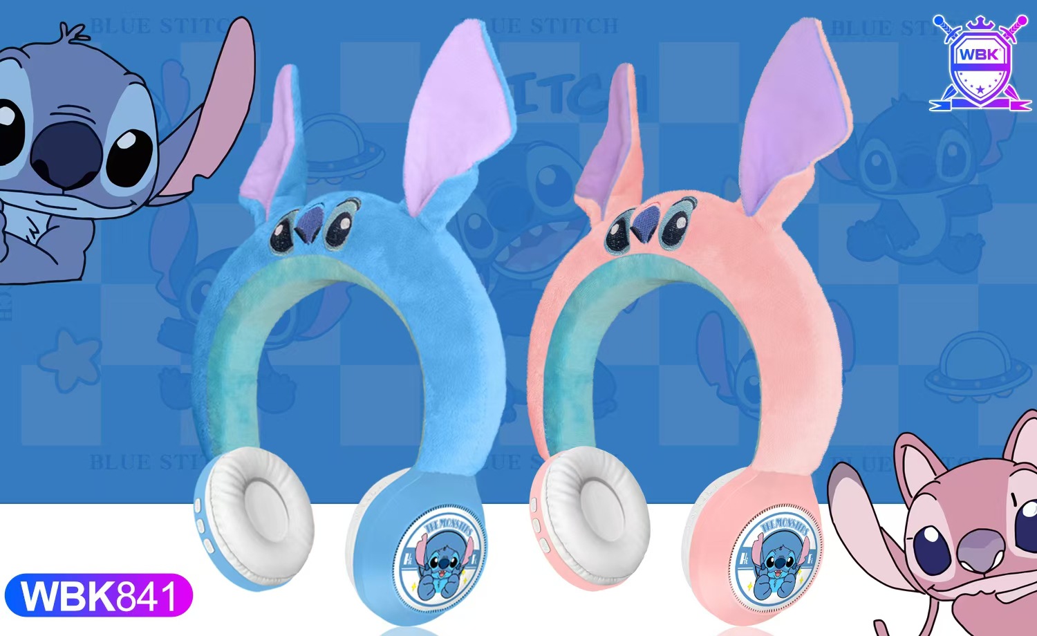WBK-841新款创意卡通史迪仔毛绒头戴蓝牙耳机礼品无线儿童跨境外详情7