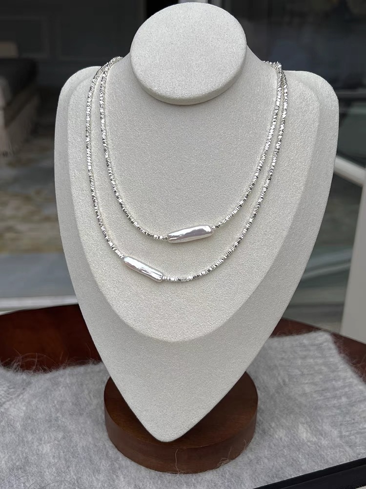 巴洛克异形淡水珍珠小银条珍珠项链镀银碎银子轻奢气质时尚锁骨链详情4