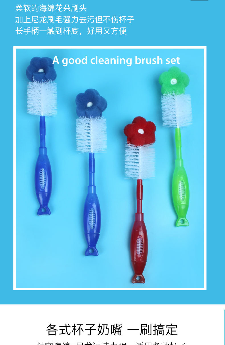 奶瓶刷清洁刷套装婴儿宝宝用360度旋转毛刷吸管刷奶嘴刷奶瓶刷子详情7