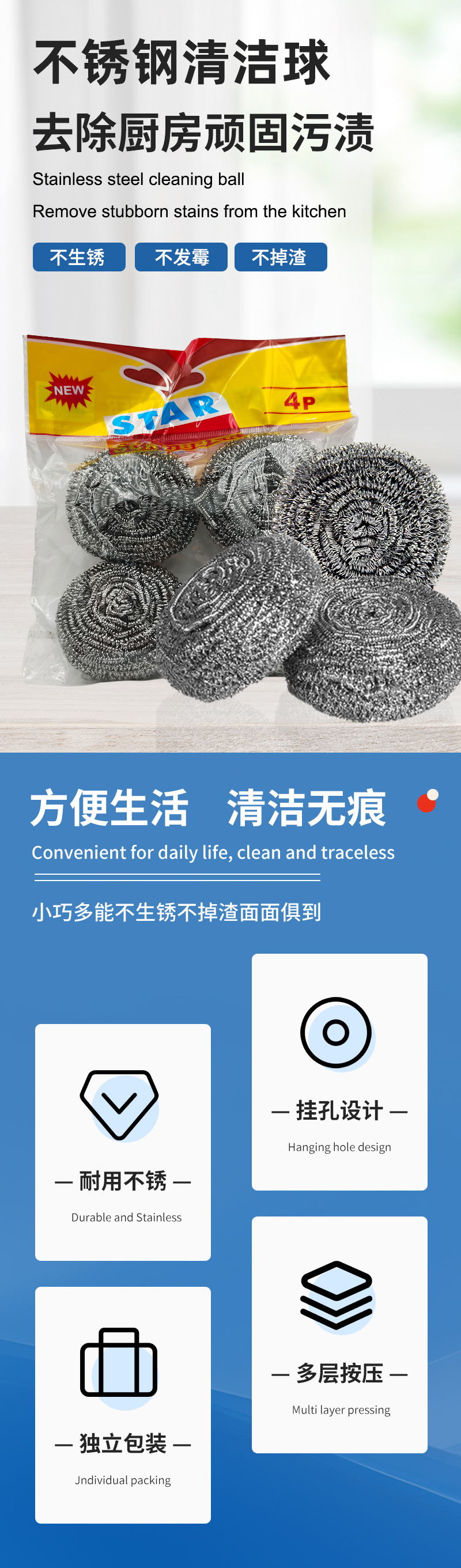 钢丝球外贸去污清洁球餐具除锈去垢钢丝球多规格去油污钢丝刷详情7