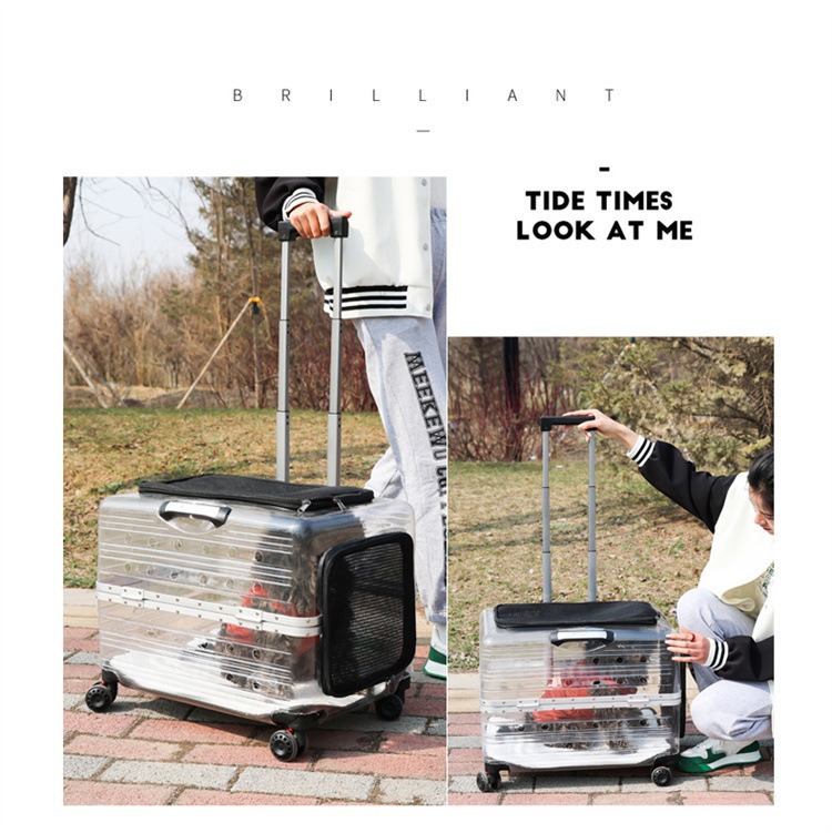 Large dog pet trolley case, large-capacity outboard case, portable fully transparent pet aviation case, cat takeout case pic 12