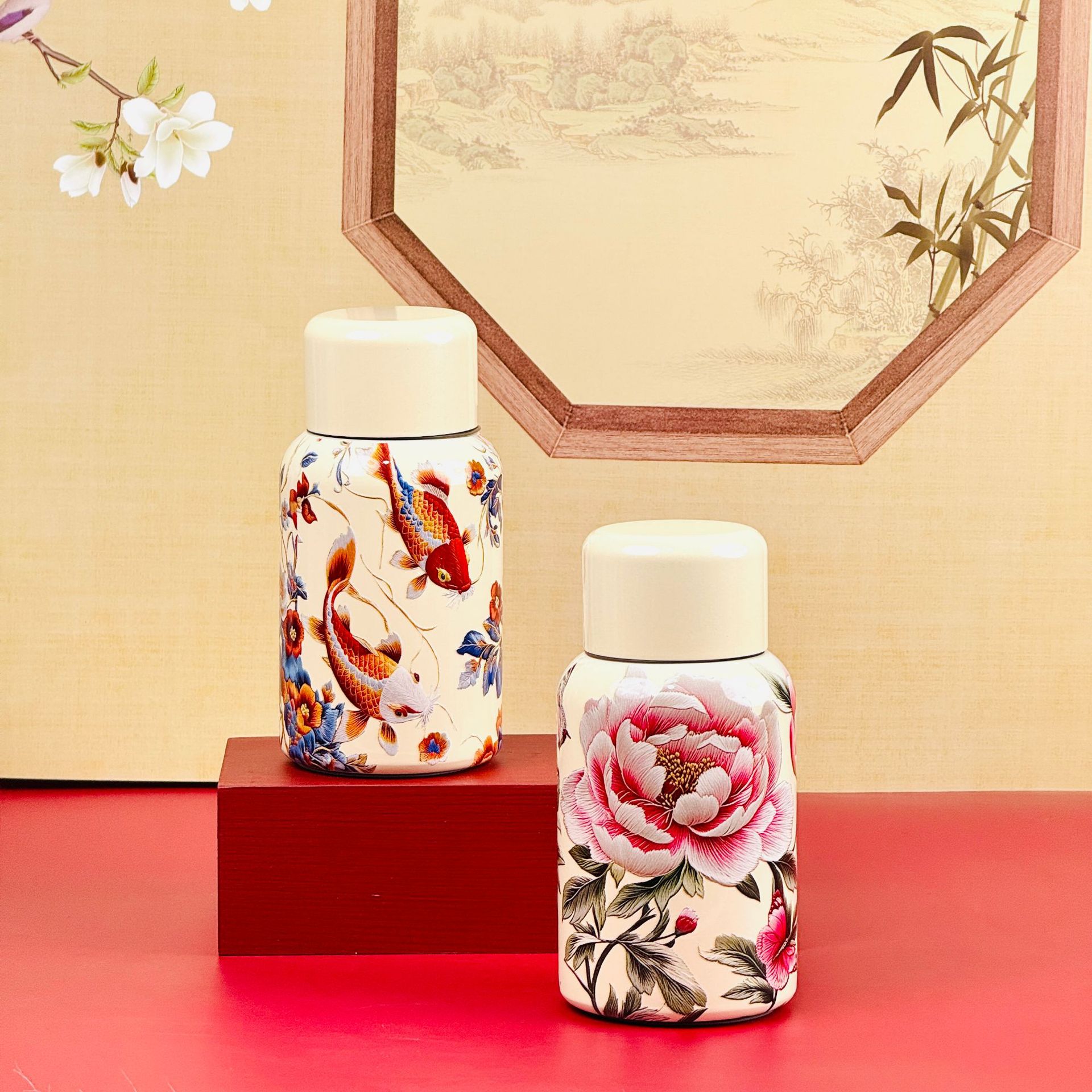 经典新款国风高颜值口袋杯不锈钢保温杯便携办公室双盖直饮水杯详情13