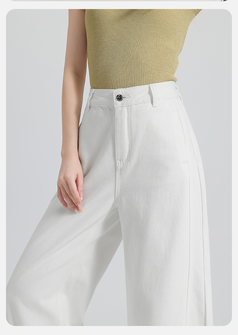 Summer white Tissel crescent-cut wide-leg pants are versatile and slimming. They feature a three-dimensional pocket design with folded edges and are high-quality long pants pic 9