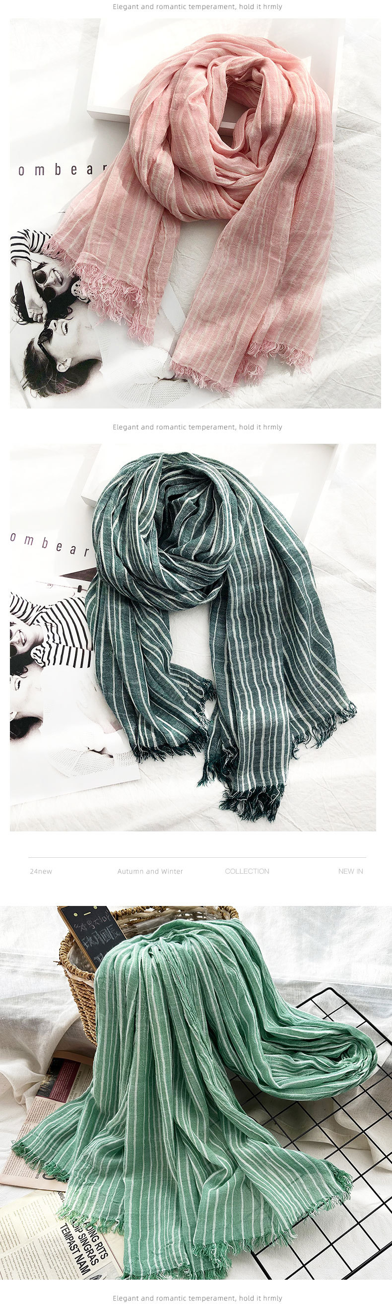 日韩文艺风条纹棉麻围巾女 四季好搭男士围脖森系情侣丝巾披肩潮详情14