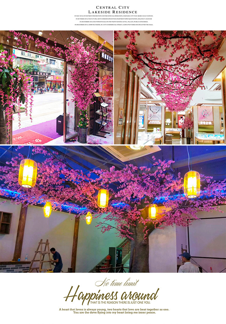 仿真桃花枝假梅花樱花枝客厅装饰绢花塑料花工程造景干花植物详情2