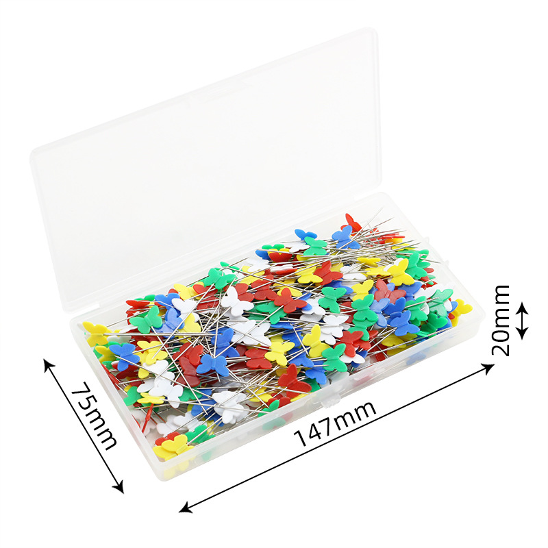 Cross-border PP hanging box contains 300 pieces per box, featuring multiple combinations of patterned needles, large-head quilted straight needles, butterfly and plum blossom button needles pic 10