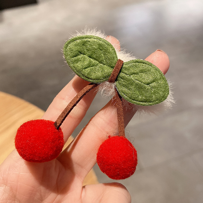 韩版毛绒樱桃发圈高弹力女式发饰批发头绳皮筋发绳详情8