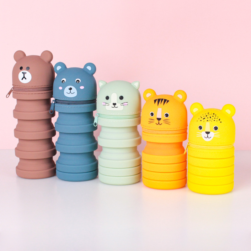 学生笔袋文具硅胶笔袋卡通可伸缩笔筒文具学习用品厂家批发可定详情21