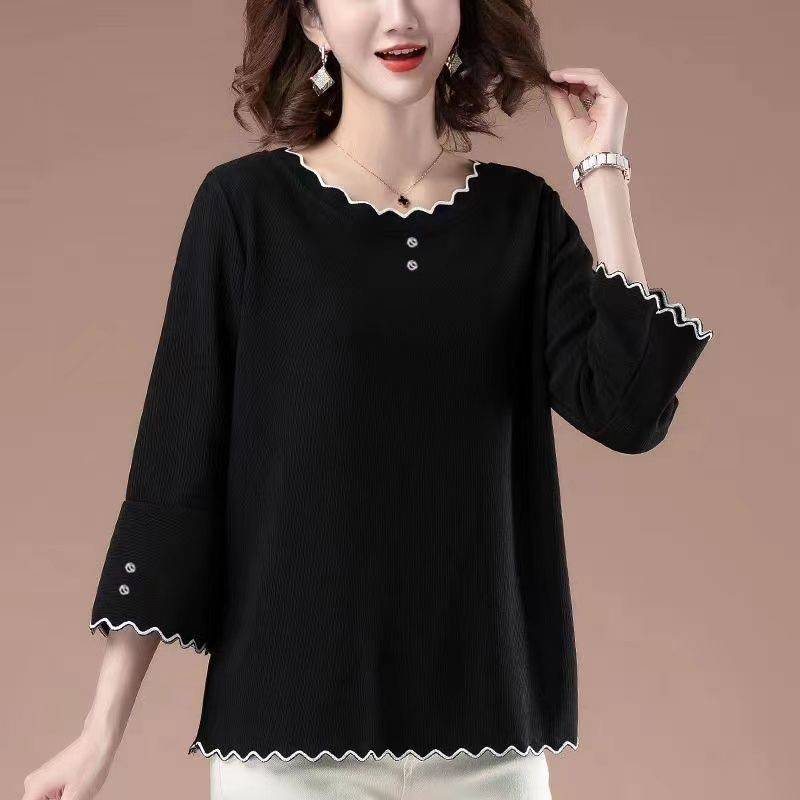 高品质清凉冰丝女夏季上衣宽松大码韩版中年妈妈装7分袖T恤打底衫详情9