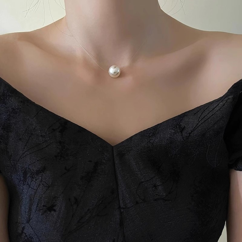 隐形鱼线仿珍珠项链女款夏季气质锁骨链轻奢小众颈饰批发饰品项链详情2