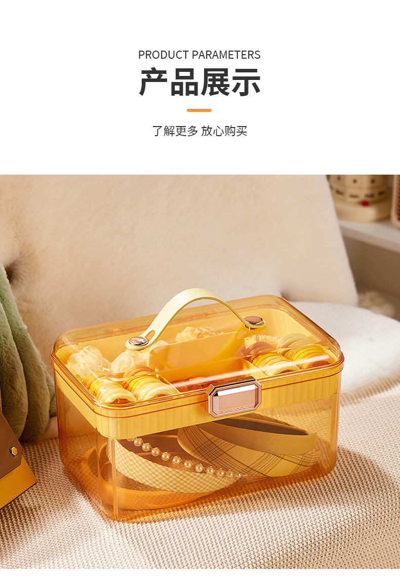 Light luxury transparent hair accessory box, medicine box, stationery storage box, large-capacity double-layer multi-functional desktop jewelry box pic 2