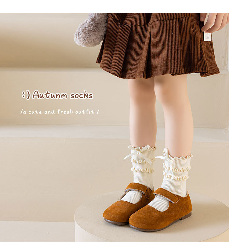 儿童袜子春秋款木耳边堆堆袜可爱蝴蝶结女童洛丽塔花边公主中筒袜详情13