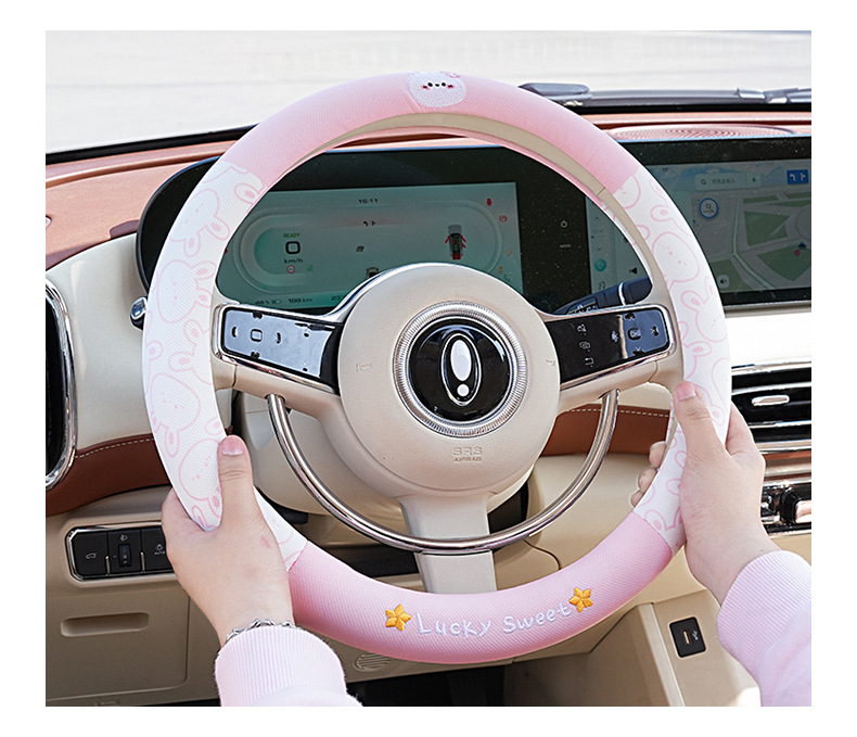 卡通汽车方向盘套夏季冰丝防滑吸汗车用把套四季通用方向盘套把套详情9