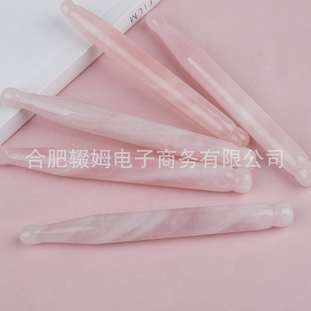 批发外贸天然粉晶玉石按摩器脸部面部刮板质感温润手工打磨穴位笔详情9