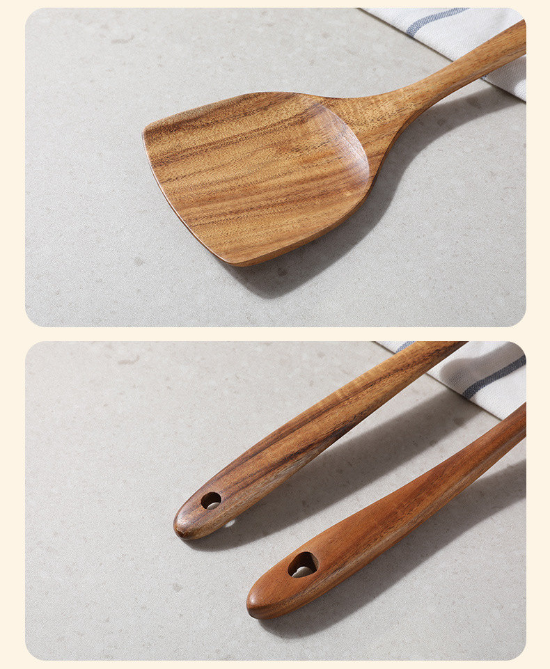 牛木匠跨境小叶相思木锅铲炒菜锅铲子汤勺木铲柚木厨具套装木质详情9