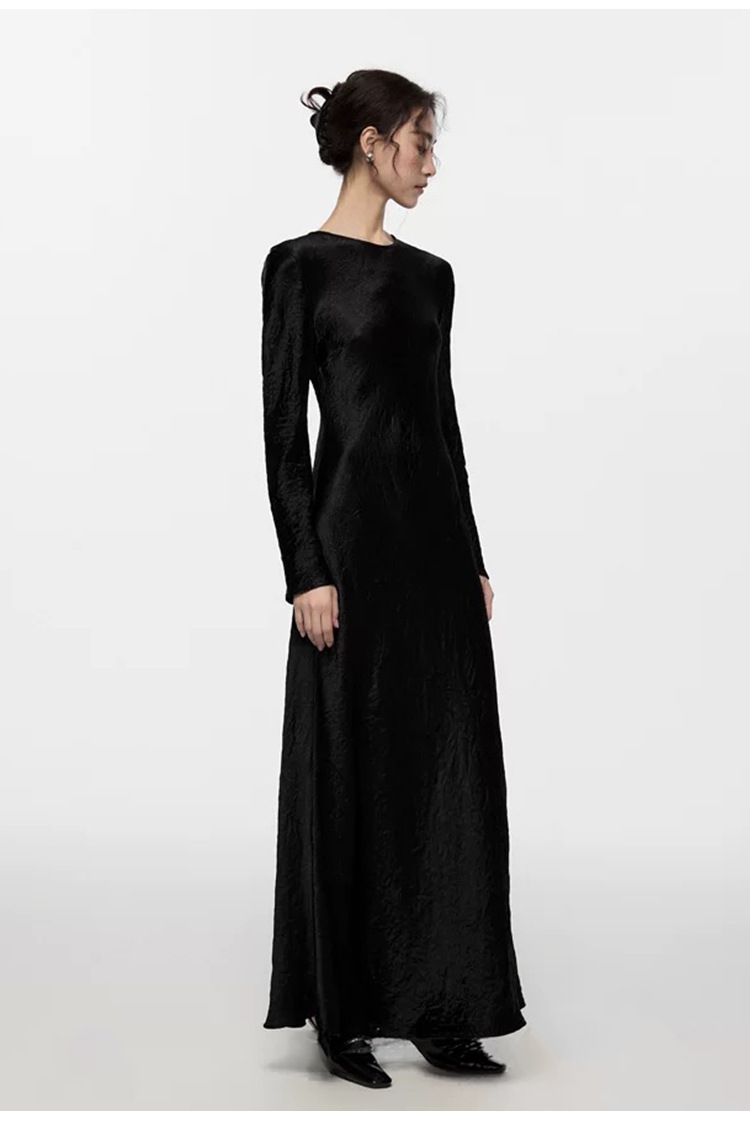French elegant, fashionable, form-fitting and high-end satin pleated triacetate long-sleeved dress, a new autumn long dress for children pic 53