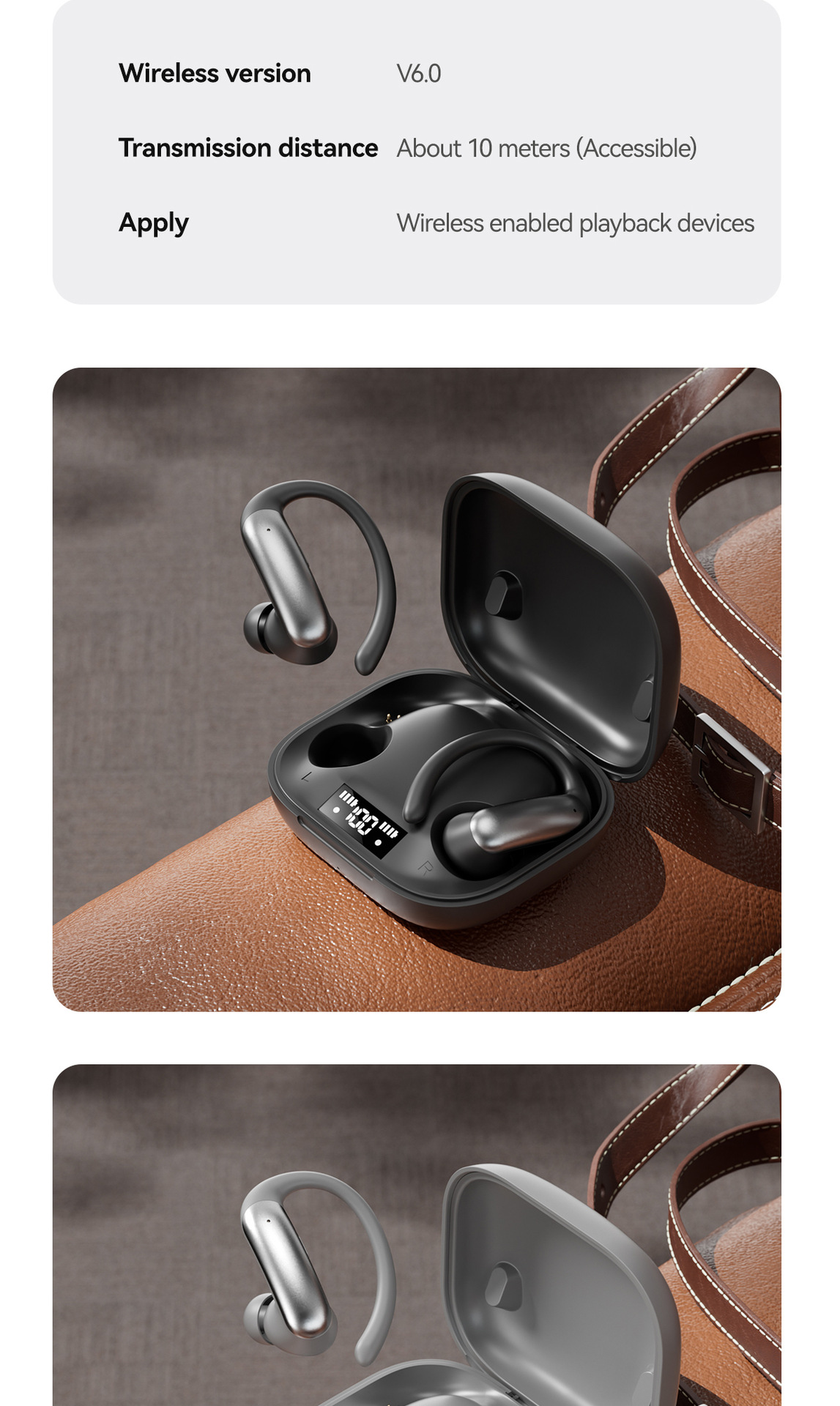 Nuevo producto smart crossover nuevo M144 orejar montado OWS semi-en el oído abierto bluetooth auriculares con doble pantalla de número modelo privado pic 22