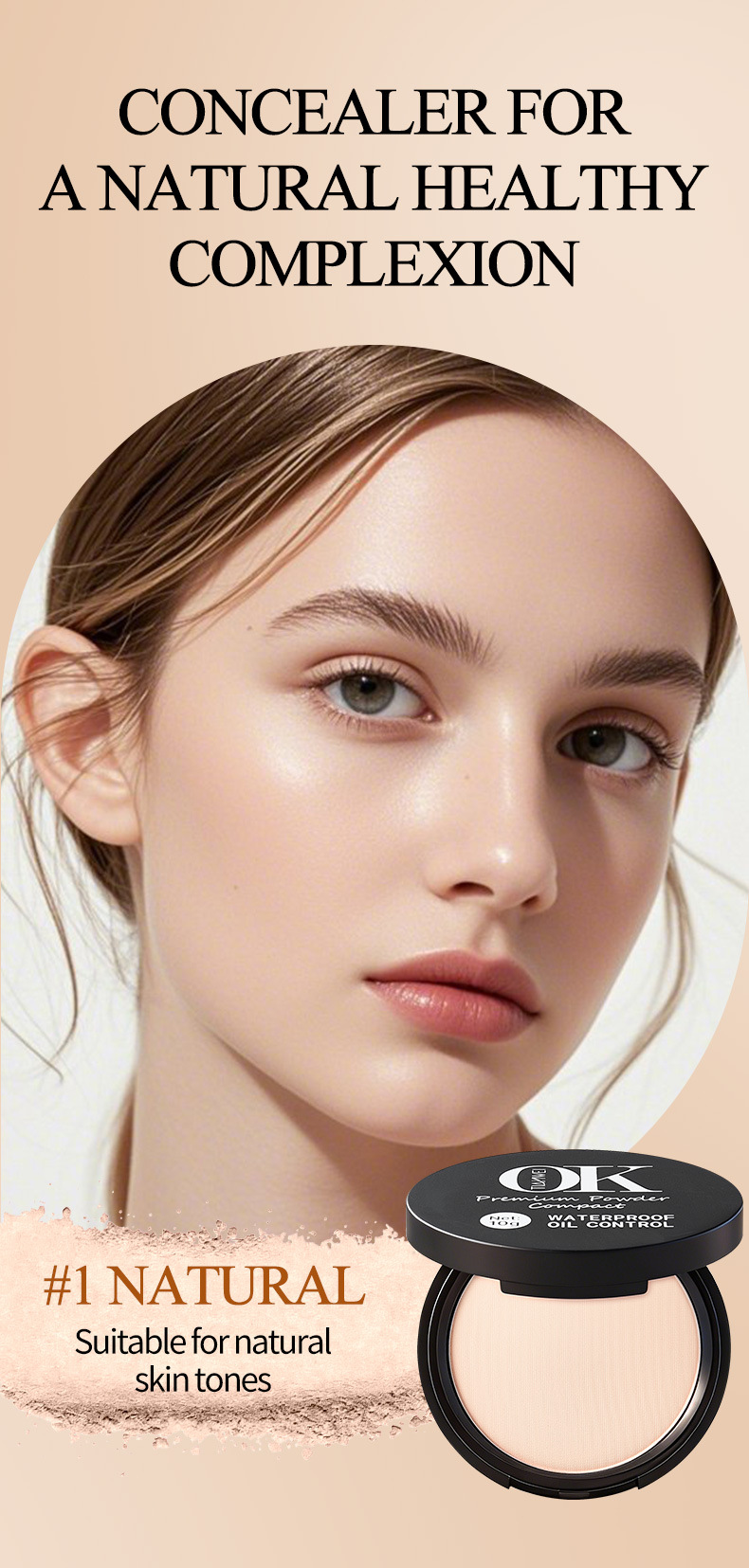 Tianwei Cross-border OK English Version Matte, Fine, smooth, clear, natural, long-lasting, setting and concealer powder compact pic 11