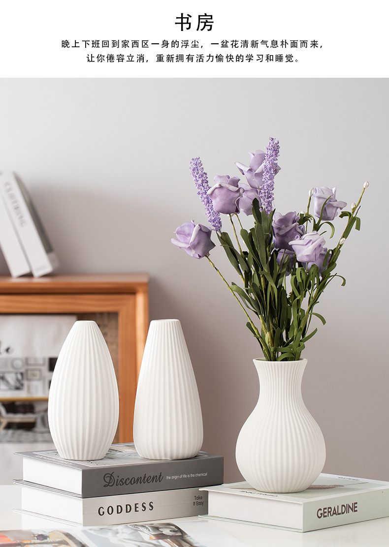 2026 Nordic ins Ceramic Vase, white frosted striped small flower vase, simple home living room artificial flower art display pic 2