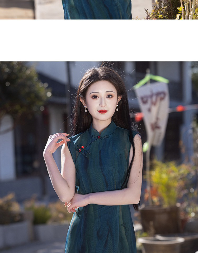 国潮蓝色无袖旗袍2025年新款夏季复古民国风老上海气质年轻款新中式女详情19