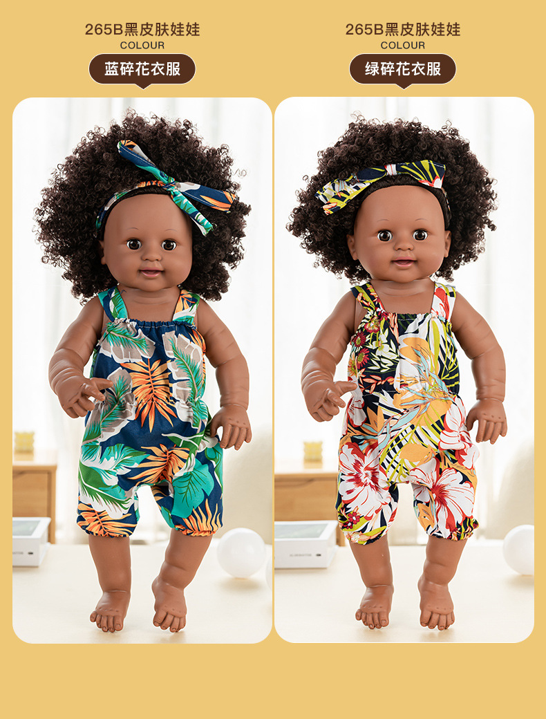 50cm cross-border simulation baby rebirth doll, African black kid, cute curly hair, vinyl companion toy doll wholesale pic 33