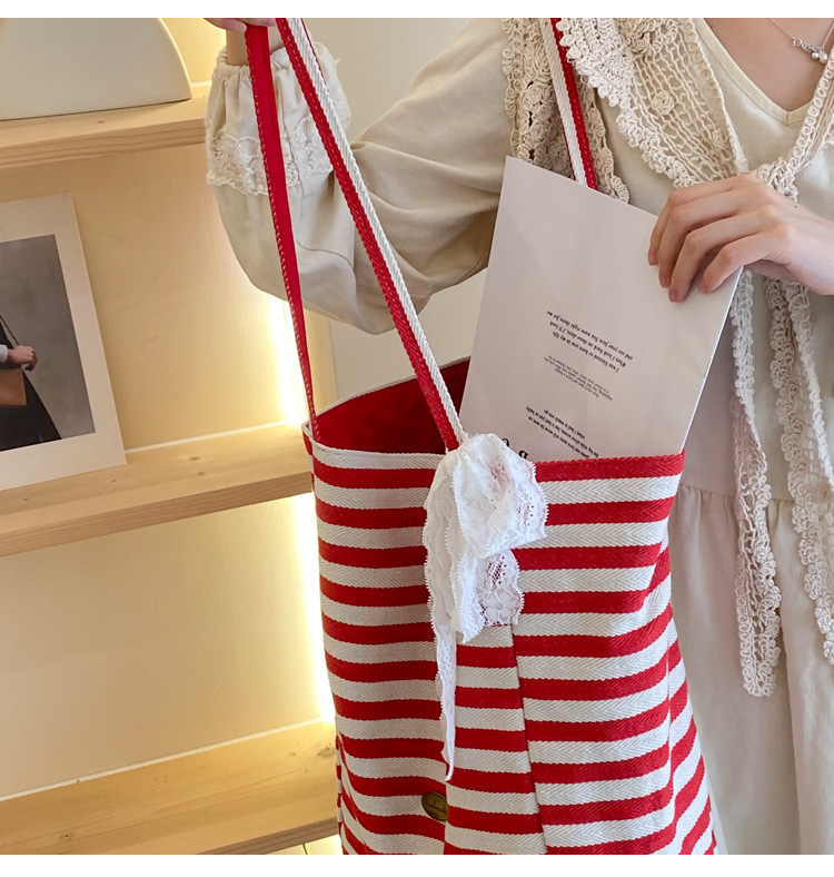 Striped canvas bag, 2024 new Korean-style ins tote casual bag, single-shoulder large-capacity tote bag shopping bag pic 16