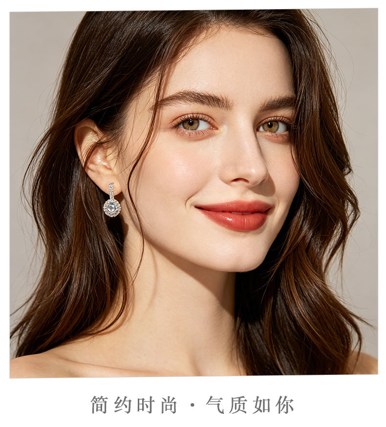 New light luxury round zircon stud earrings made of copper alloy with micro-inlaid zirconium in multiple colors are available. s925 silver needle high-end earrings pic 9