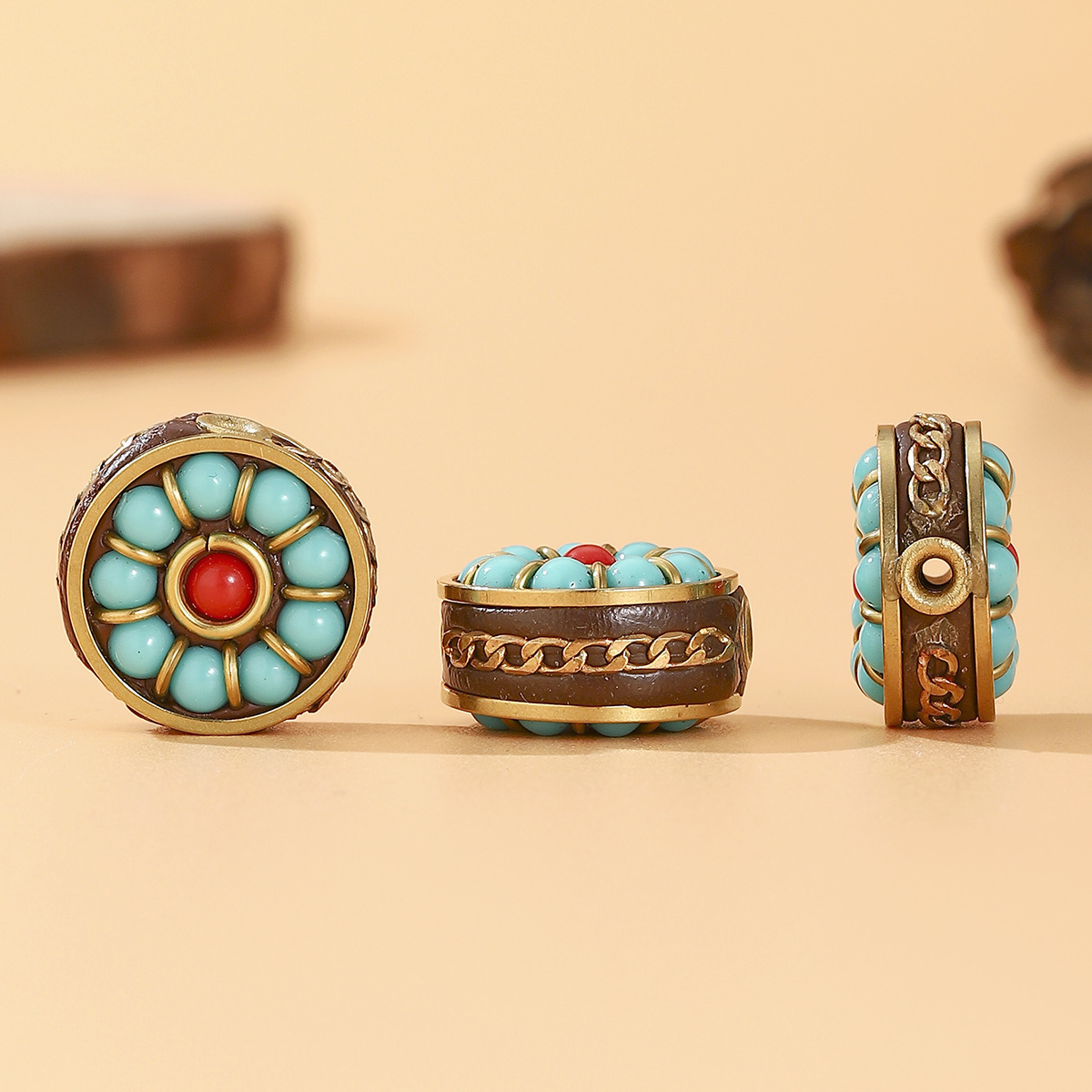 Tibetan-style Nepalese beads, loose beads, copper beads, back cloud inlay, retro ethnic style DIY jewelry accessories, spacer beads, bucket beads pic 35
