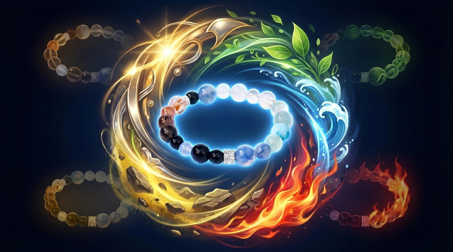 天然水晶五行补金木水土火手串招财小众精致多宝手链详情1