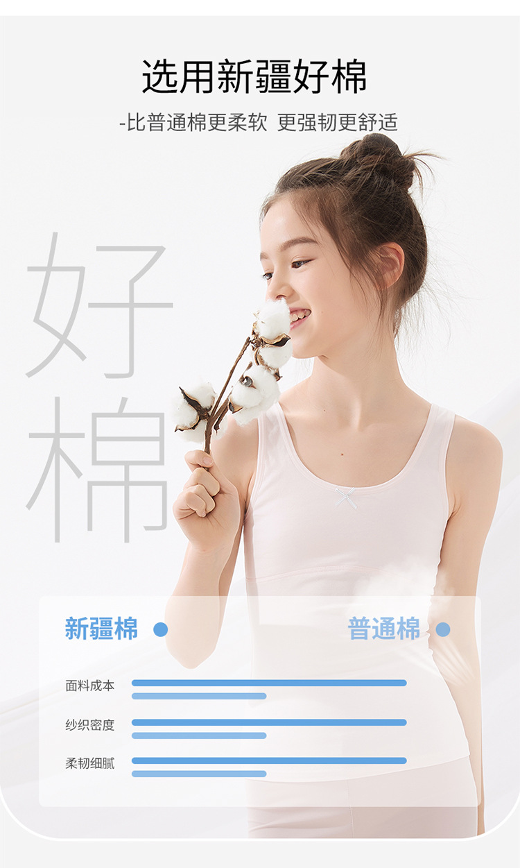 厂家现货女童发育期背心小学生内穿纯棉儿童内衣薄棉防凸点详情4