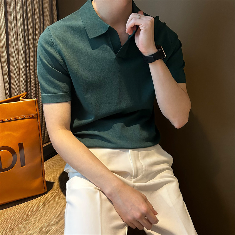 轻熟风Polo衫男短袖夏季薄款冰丝t恤男士针织半袖打底衫韩版潮流详情9