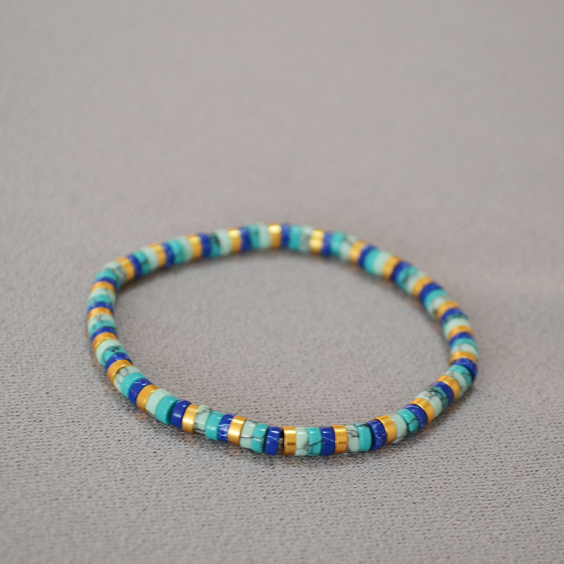 欧美小众复古文艺波西米亚风绿松石隔片串珠简约气质弹力手链手串详情1