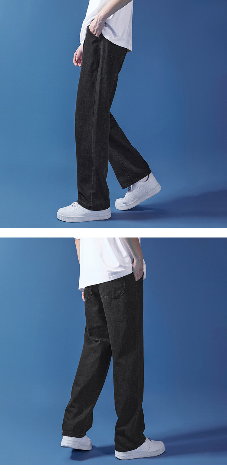 阔腿牛仔裤男夏季韩版原宿风休闲简约潮流ins宽松抽绳直筒长裤子详情13