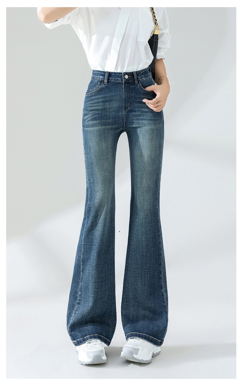 复古蓝微喇牛仔裤女秋季2025新款小个子高腰修身显瘦喇叭马蹄裤子详情14