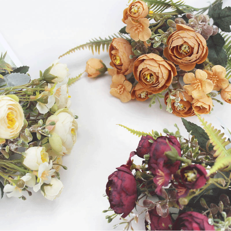 茶玫仿真花茶苞玫瑰把束小牡丹欧式插花家居装饰摆件花材摄影假花详情1