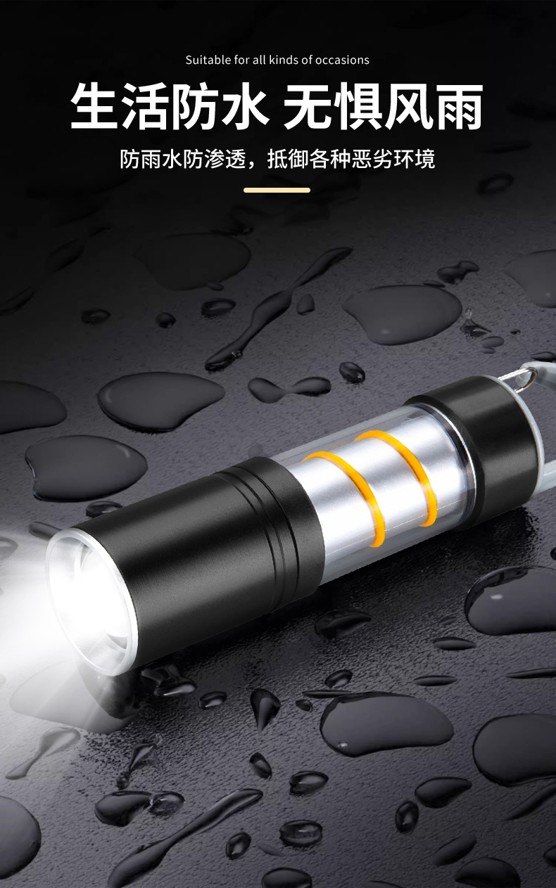 2025跨境新款迷你白激光强光手电筒充电便携led户外铝合金露营灯详情15
