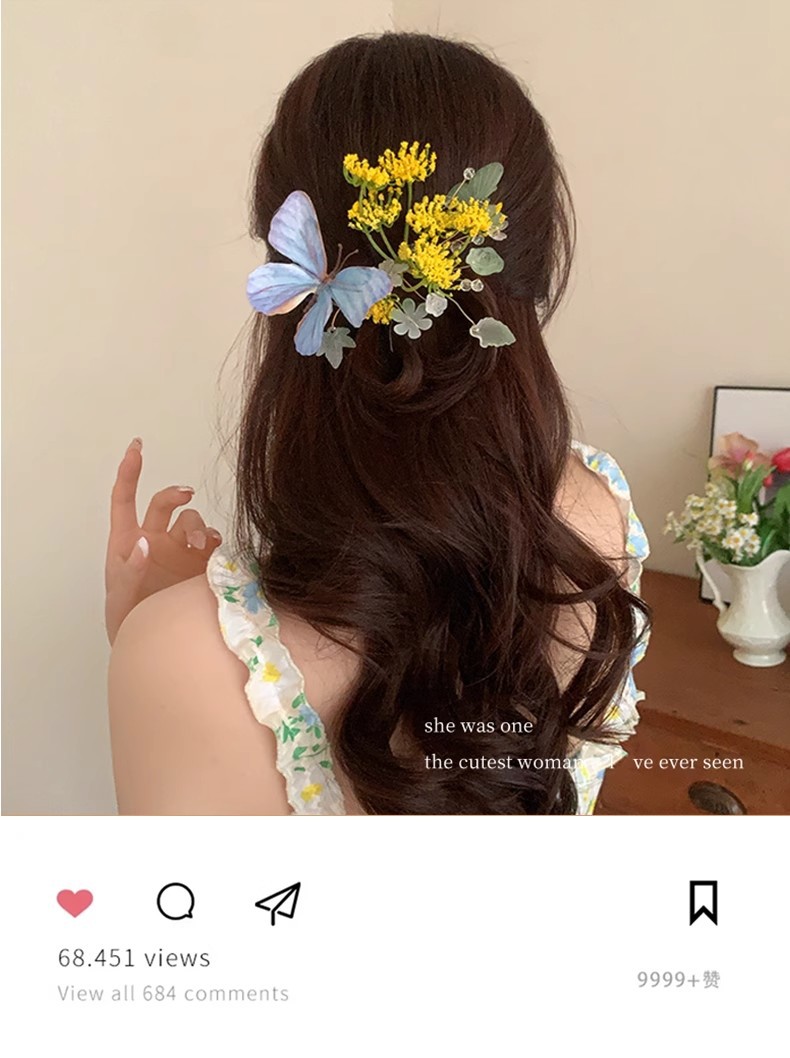 汉服发饰森系蝶恋花发夹汉服花枝配饰侧边夹头饰古风唐风古装发饰详情12