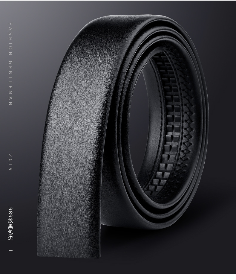 男士真牛皮自动扣腰带商务休闲裤带青年无头皮带条3.5cm服装配饰详情15
